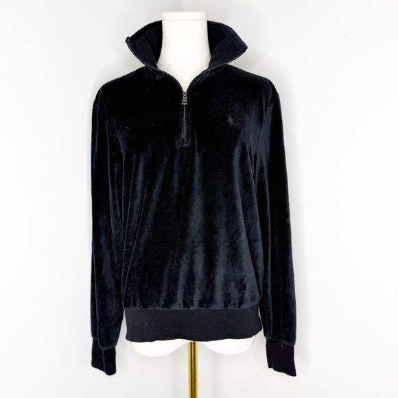 Polo Ralph Lauren Quarter Zip Pullover Black Velour Size Small - Picture 1 of 6